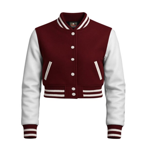 Women Croptop Letterman Varsity Jacket Maroon & White