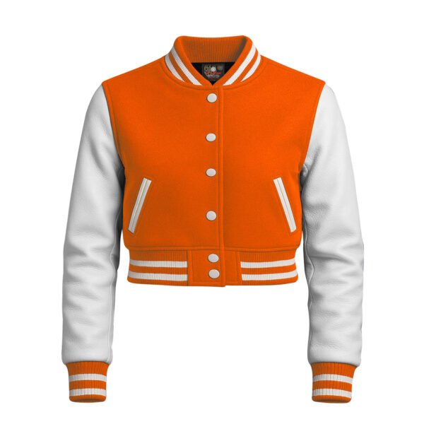 Women Croptop Letterman Varsity Jacket Orange & White