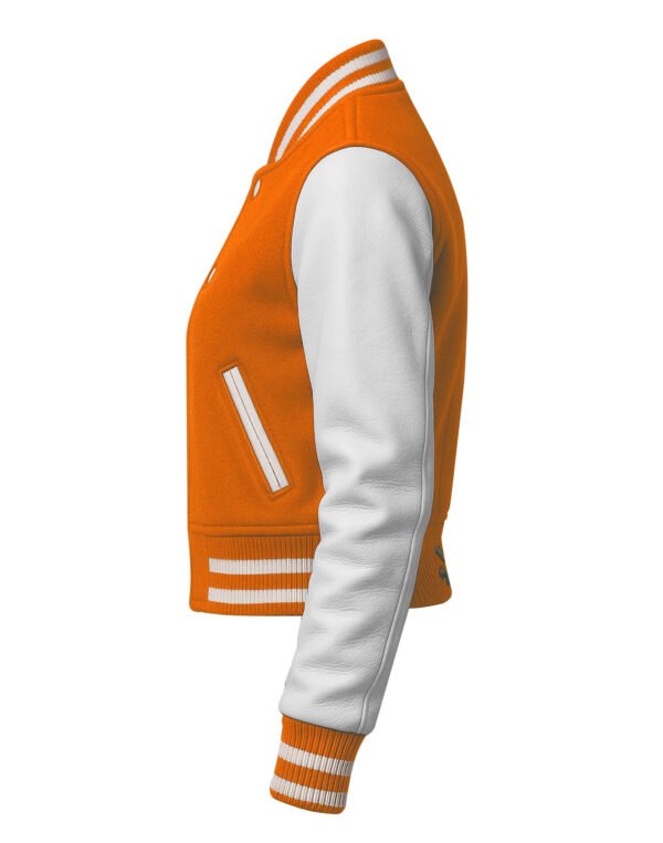 Women Croptop Letterman Varsity Jacket Orange & White