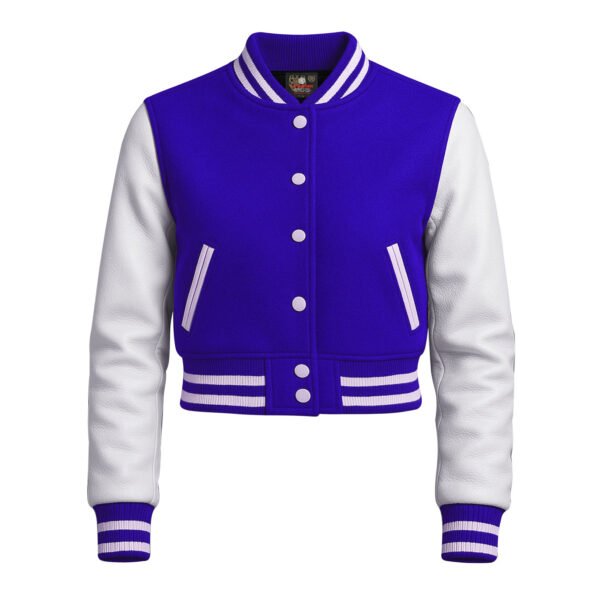Women Croptop Letterman Varsity Jacket Blue & White
