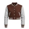 Women Croptop Letterman Varsity Jacket Brown & White
