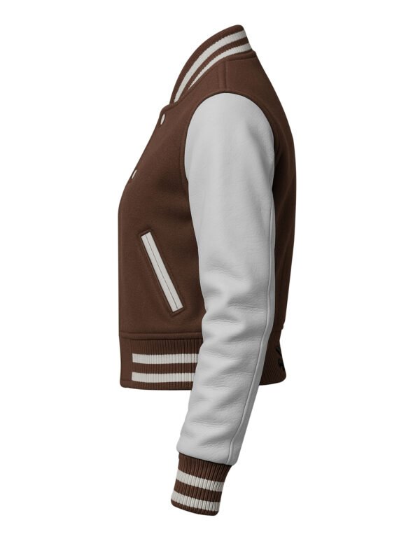 Women Croptop Letterman Varsity Jacket Brown & White