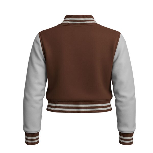 Women Croptop Letterman Varsity Jacket Brown & White
