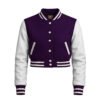 Women Croptop Letterman Varsity Jacket Dark Purple & White