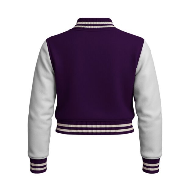 Women Croptop Letterman Varsity Jacket Dark Purple & White