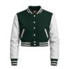 Croptop-White-forest-green Women Croptop Letterman Varsity Jacket Forest Green & White