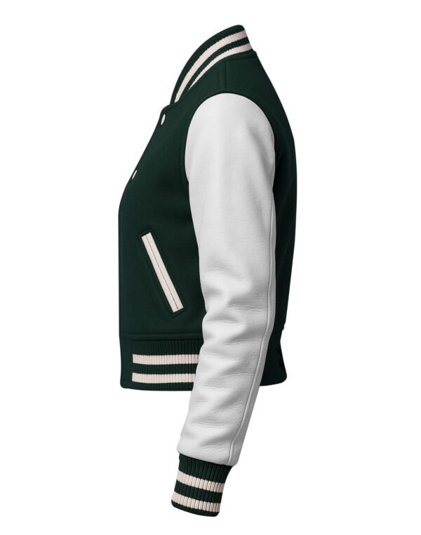 Croptop-White-forest-green1 Women Croptop Letterman Varsity Jacket Forest Green & White