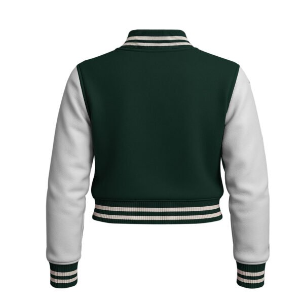 Croptop-White-forest-green2 Women Croptop Letterman Varsity Jacket Forest Green & White