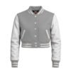 Croptop-White-grey Women Croptop Letterman Varsity Jacket Grey & White