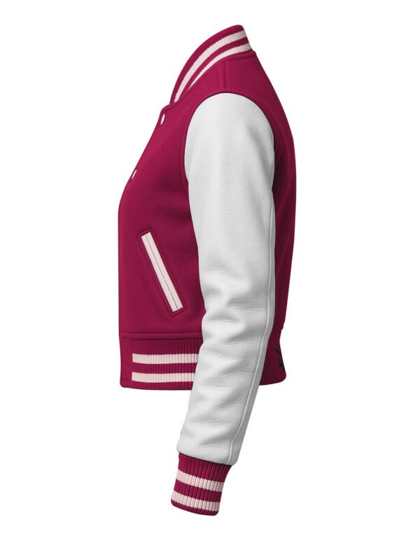 Women Croptop Letterman Varsity Jacket Hot Pink & White