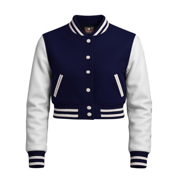 Women Croptop Letterman Varsity Jacket Navy & White