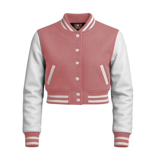 Women Croptop Letterman Varsity Jacket Pink & White