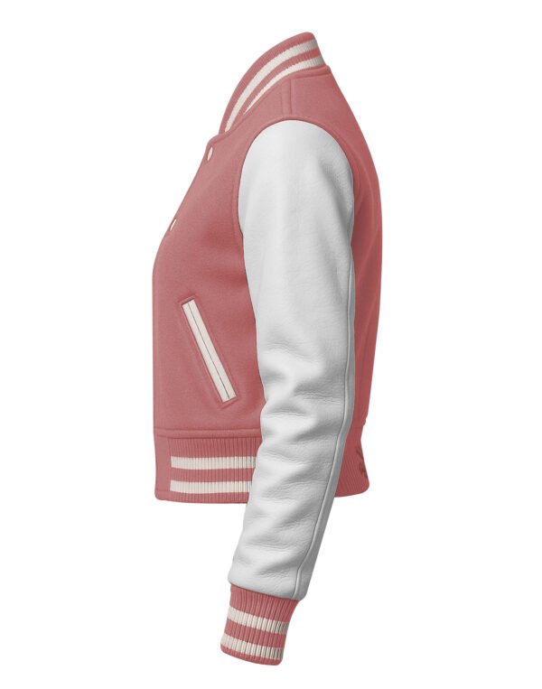 Women Croptop Letterman Varsity Jacket Pink & White