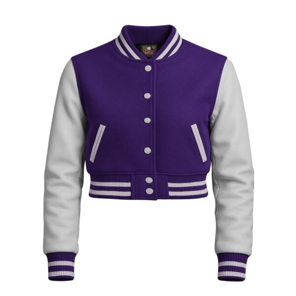 Women Croptop Letterman Varsity Jacket Purple & White