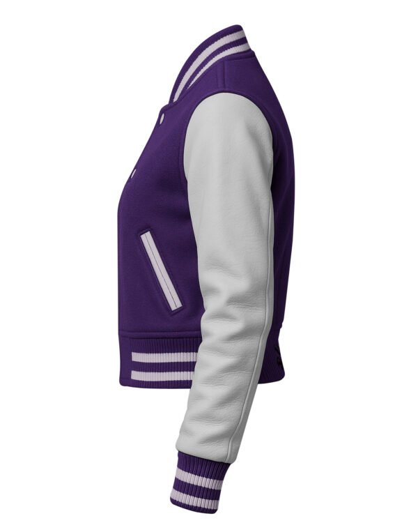 Women Croptop Letterman Varsity Jacket Purple & White