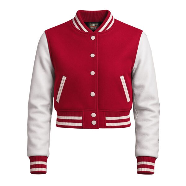 Women Croptop Letterman Varsity Jacket Red & White