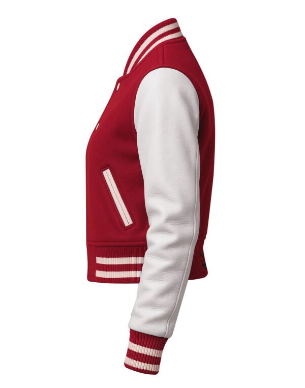 Women Croptop Letterman Varsity Jacket Red & White