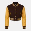 Women Croptop Letterman Varsity Jacket Dark Brown & Gold