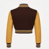Women Croptop Letterman Varsity Jacket Dark Brown & Gold