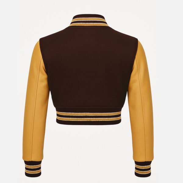 Women Croptop Letterman Varsity Jacket Dark Brown & Gold