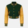 Women Croptop Letterman Varsity Jacket Dark Green & Gold