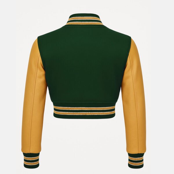 Women Croptop Letterman Varsity Jacket Dark Green & Gold