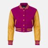 Women Croptop Letterman Varsity Jacket Hot Pink & Gold