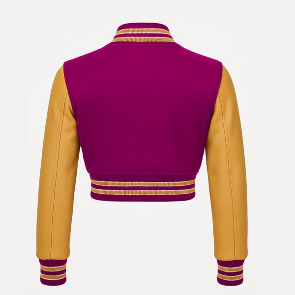 Women Croptop Letterman Varsity Jacket Hot Pink & Gold