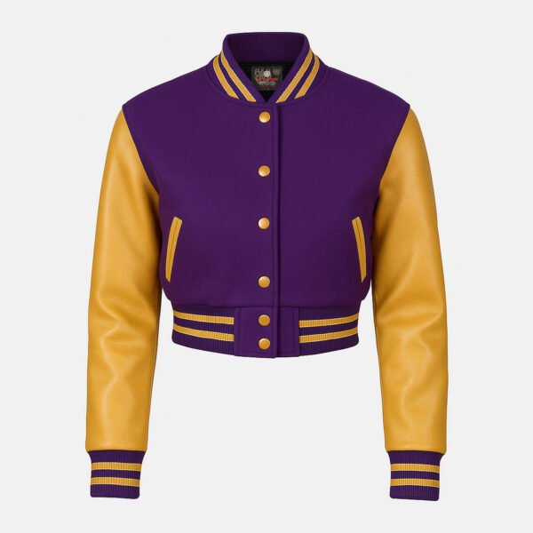 Women Croptop Letterman Varsity Jacket Purple & Gold