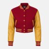 Women Croptop Letterman Varsity Jacket Red & Gold