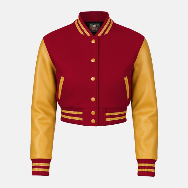 Women Croptop Letterman Varsity Jacket Red & Gold
