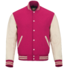 Hot Pink wool and Cream Leather Sleeve Varsity Jacket