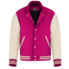 Hot Pink wool and Cream Leather Sleeve Varsity Jacket