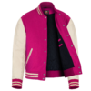 Hot Pink wool and Cream Leather Sleeve Varsity Jacket