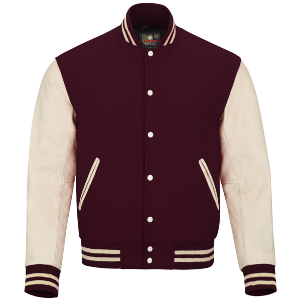 Cardinal Red wool and Cream Leather Sleeve Varsity Jacket