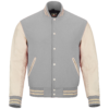 Gray wool and Cream Leather Sleeve Varsity Jacket