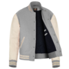 Gray wool and Cream Leather Sleeve Varsity Jacket