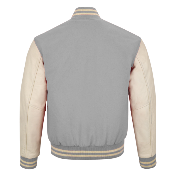 Gray wool and Cream Leather Sleeve Varsity Jacket
