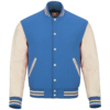 Sky Blue wool and Cream Leather Sleeve Varsity Jacket