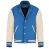 Sky Blue wool and Cream Leather Sleeve Varsity Jacket