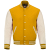 yellow wool and Cream Leather Sleeve Varsity Jacket
