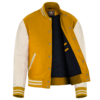 yellow wool and Cream Leather Sleeve Varsity Jacket