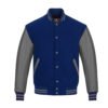 Men-Jacket-Gray-Blue Blue wool and Gray Leather Sleeve Varsity Jacket