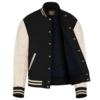 Black wool and Cream Leather Sleeve Varsity Jacket