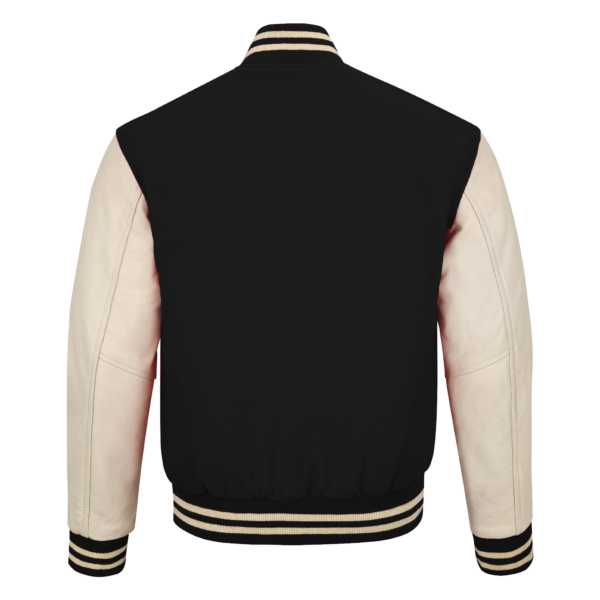 Black wool and Cream Leather Sleeve Varsity Jacket