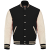 Black wool and Cream Leather Sleeve Varsity Jacket