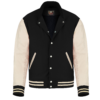 Black wool and Cream Leather Sleeve Varsity Jacket