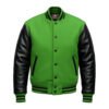 Kelly Green wool and Black leather Sleeve Varsity Jacket