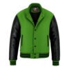 Kelly Green wool and Black leather Sleeve Varsity Jacket