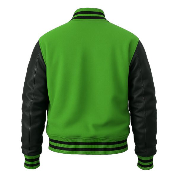 Kelly Green wool and Black leather Sleeve Varsity Jacket